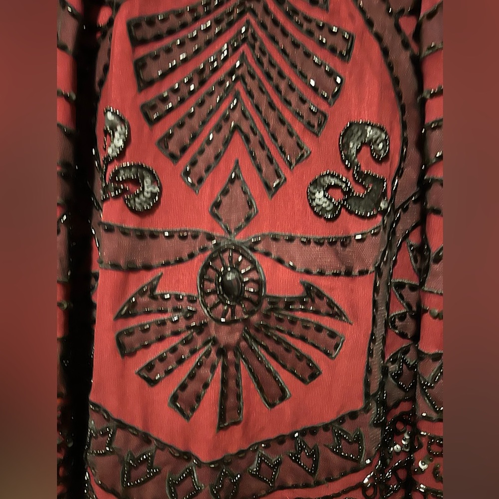 Gorgeous rich burgundy beaded elegant dress. Size 8.